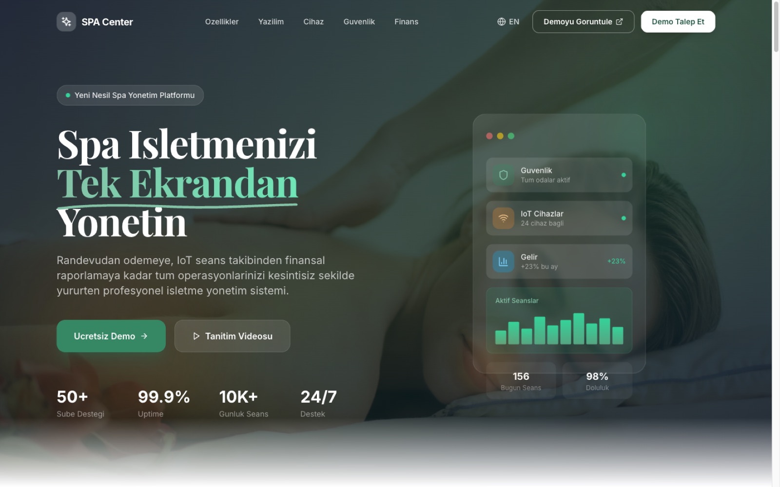 SPA Center yönetim platformu arayüzü